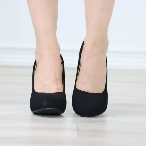 Classic Black Platform Block High Heels Slip On Round Toe Office Pumps Nubuck - Picture 5 of 12
